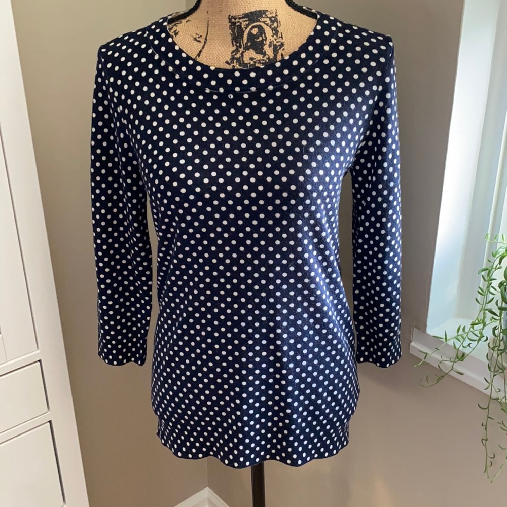 J. Crew Factory Navy with White Polka Dot Scoop Neck Sweater